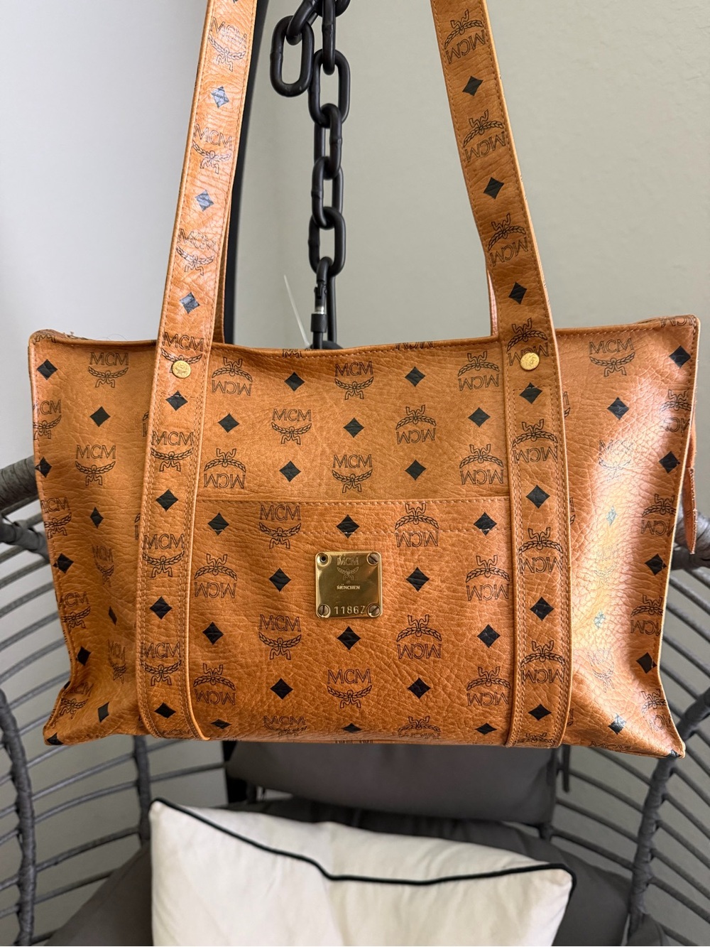 MCM Cognac Visetos Logo Tote Bag - Picture 6 of 10